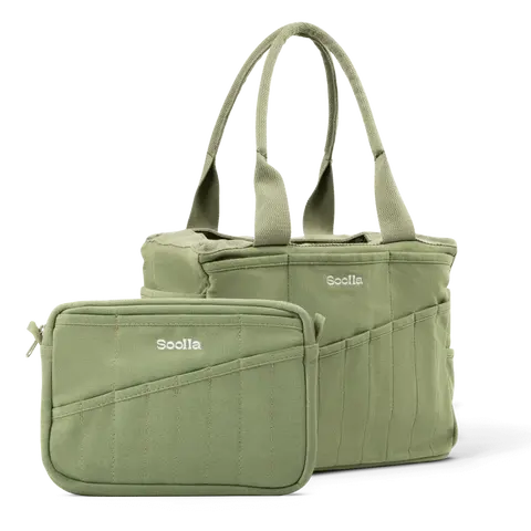 Soolla® Studio Bag + Pouch Set, Ganja Green – 50-Pocket Canvas Organizer for Pottery, Art & Journaling
