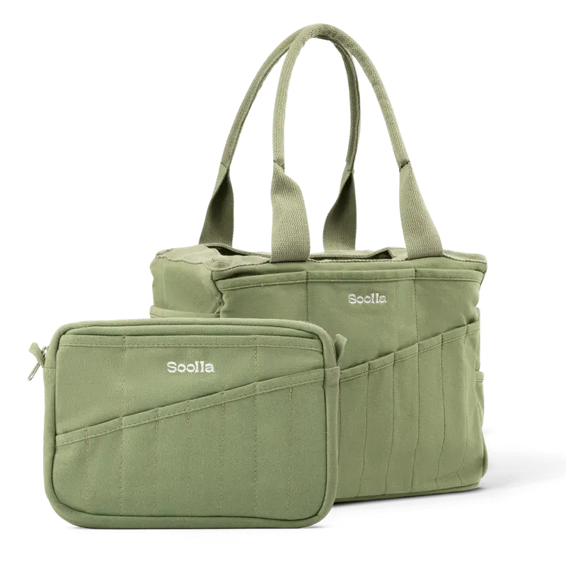 Soolla® Studio Bag + Pouch Set, Ganja Green – 50-Pocket Canvas Organizer for Pottery, Art & Journaling