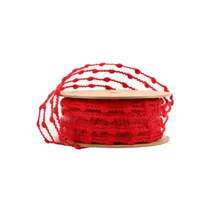 1 1/2" Wired Ribbon | Red Four Row Pom Pom | 10 Yard Roll