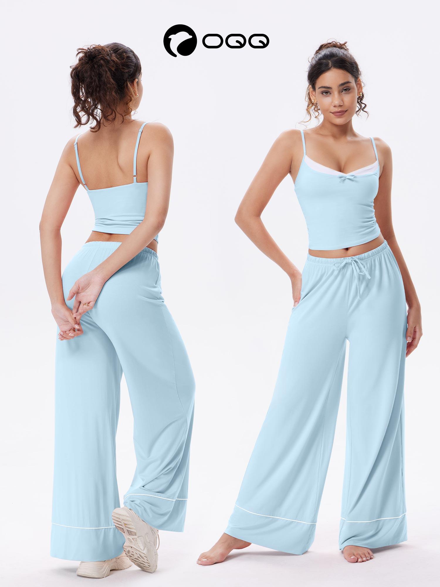 OQQ-Nine cents Women's Camisole Wide-Leg Pants Pajama Set, Soft Modal Gentle Comfortable Loungewear Sleepwear for Ladies