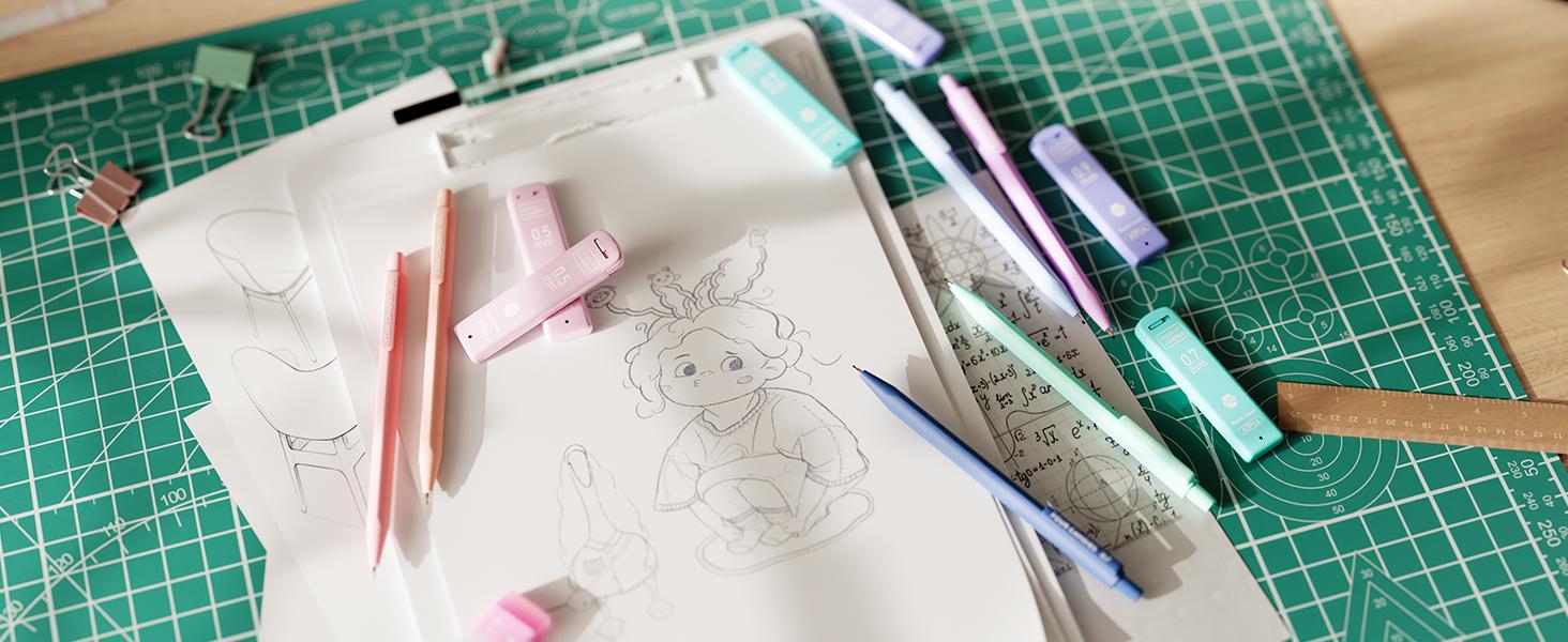 Four Candies 39 PCS Aesthetic School Supplies Set with 12 Pastel Highlighters 5 Black Ink Gel Pens 6 Mechanical Pencils 0.5 & 0.7 mm for Students Stationery College Essentials Green Pink, Perfect for Christmas Gift Learning Materials Visual Learning Tools