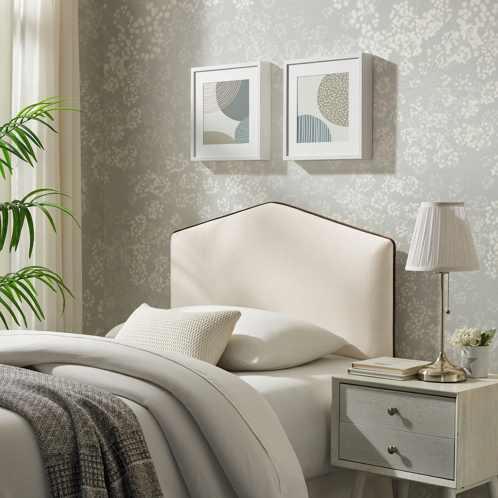 Modway Cosette Adjustable Upholstered Headboard - Twin-Size, Alabaster Performance Velvet, Classic Simple Center Point, Modern Bedroom Fabric & Engineered Wood Headboard, Headboards, Wood Blend