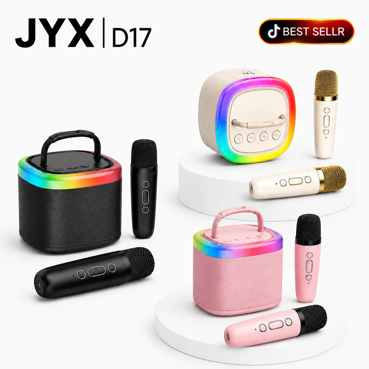 [100% Original] JYX D17 Mini Karaoke Machine Bluetooth Speaker with Wireless Microphones, Powerful Bass & RGB Lights | Portable KTV System for Summer Outdoor Parties, Family Fun & Gifts for Men and Women Mothersdaygift SummerWins DealsForYouDays tiktoksho