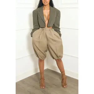 Women Contour High-Waist Balloon Knee-Length Pants – Chic Street Style Trousers Argie Noir