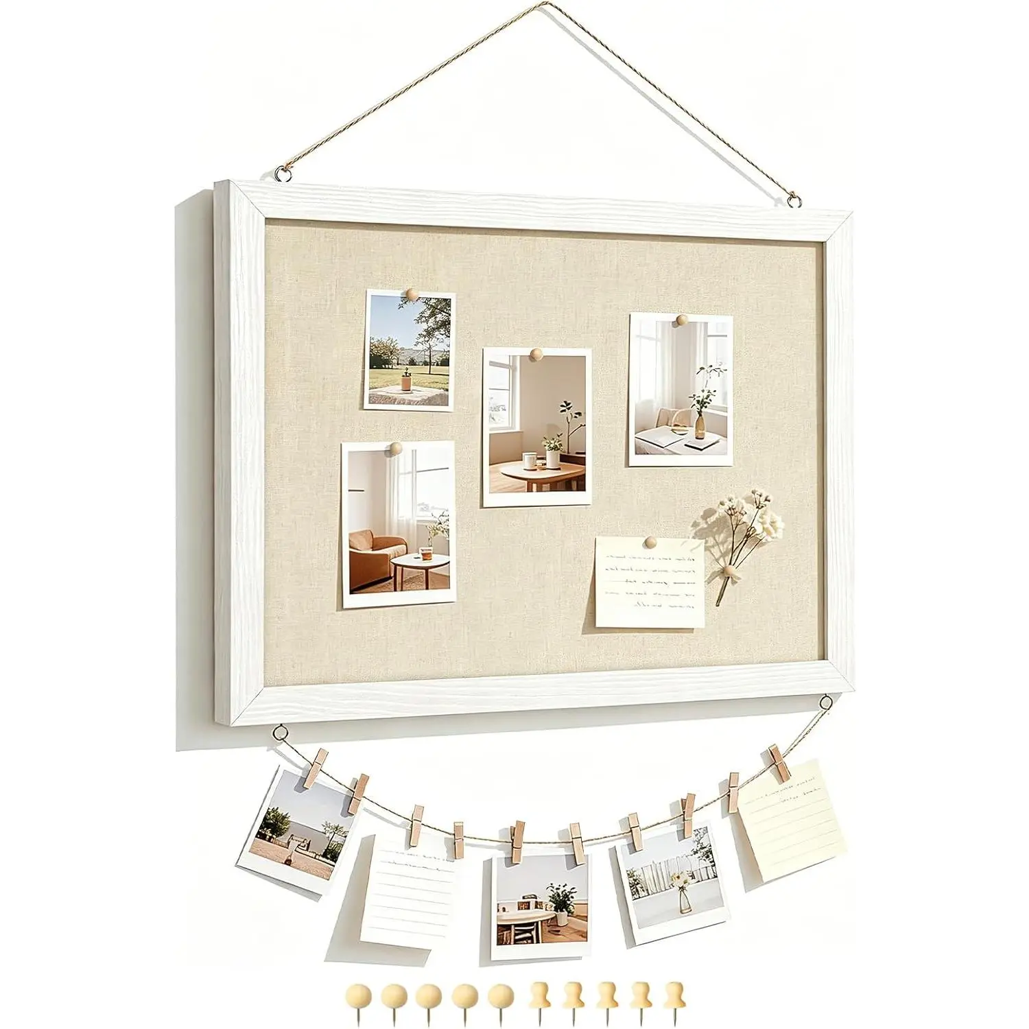Double-Sided Linen Bulletin Board 16" x 12" – Wood Framed Cork Pin Board for Wall Display, Memo Board for Home, Kitchen, Office, Classroom, Dorm & Vision Board with 10 Pushpins