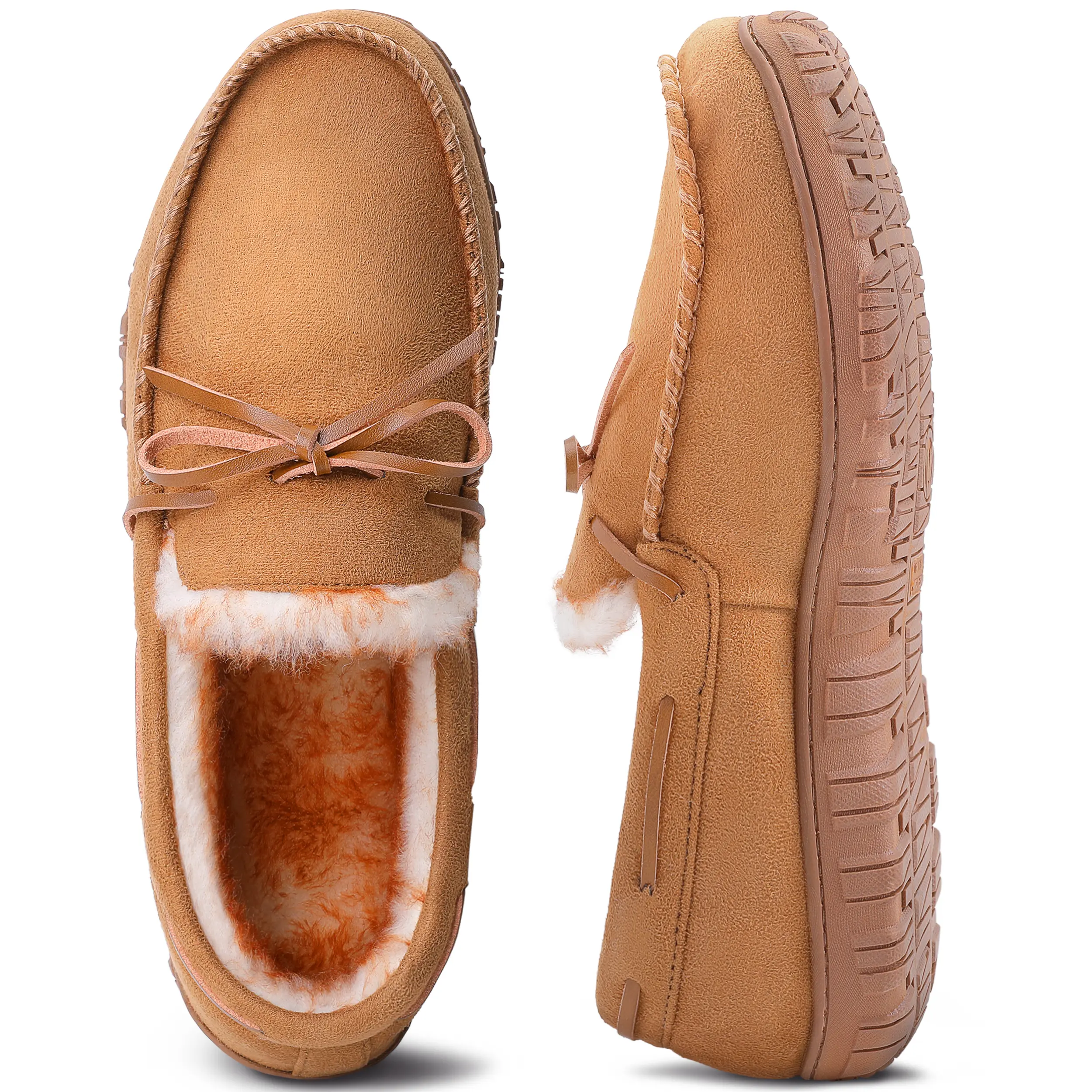 Men's Faux Suede Moccasin Slippers - Soft-Lined, Memory Foam Cushioned, Anti-Slip Sole, Indoor-Outdoor Use, Soft-Lined Men's Fashion Slippers