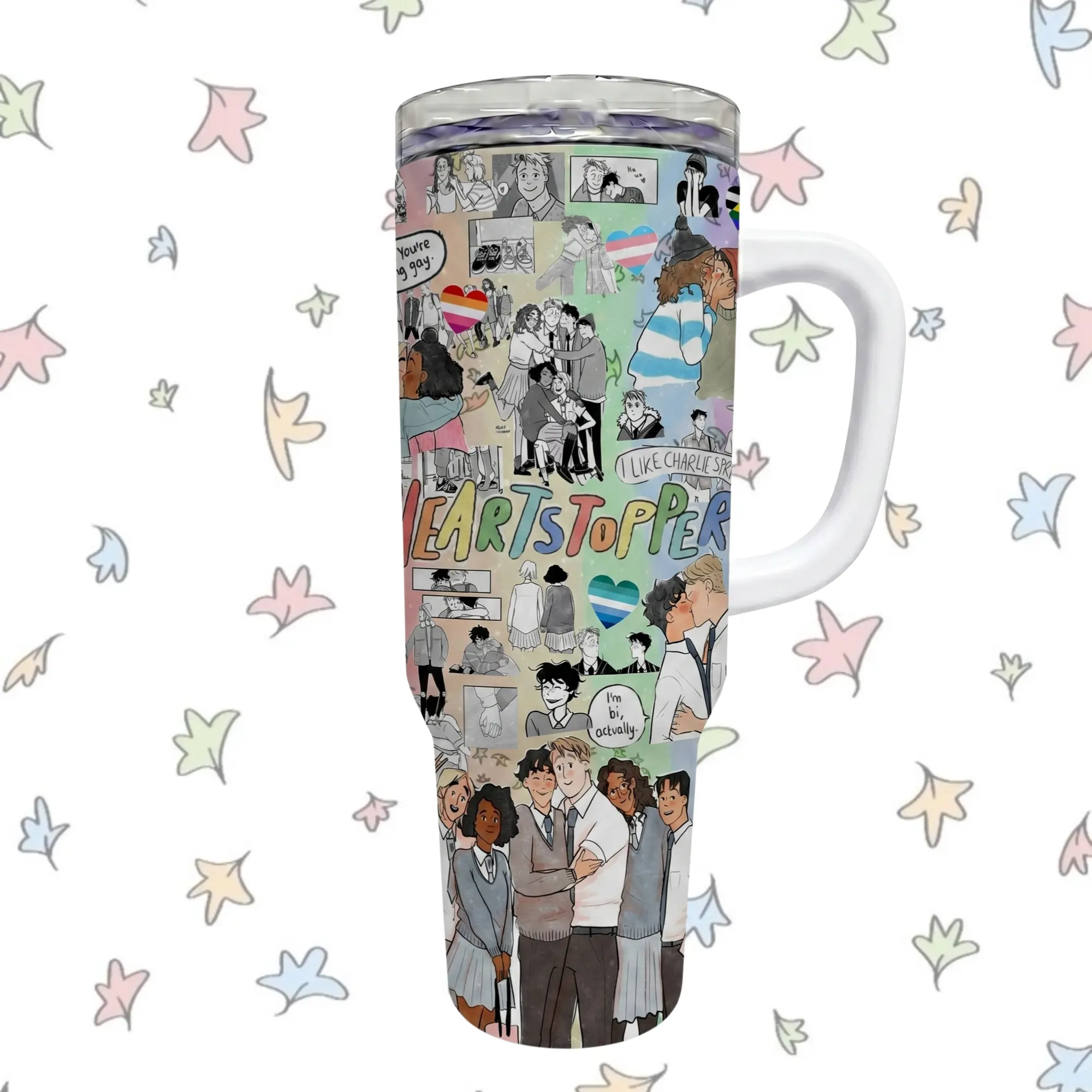 Heartstopper 40oz LGBTQ Pride Tumbler Cute Rainbow Love Travel Mug Insulated Stainless Steel Cup Gift