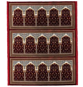 Wide 15 Person Masjid Islamic Prayer Rug - Floral Arkan Red