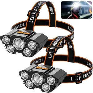 Rechargable Waterproof Headlamp with 5 Super Bright LED Lamp Beads, Portable Flashlights with 4 Modes, Lightweight Headlights Night Lights for Fishing, Outdoor Camping, Running, Cycling, Hiking & Climbing, Survival Kit Supplies, St. Patrick's Day Gifts