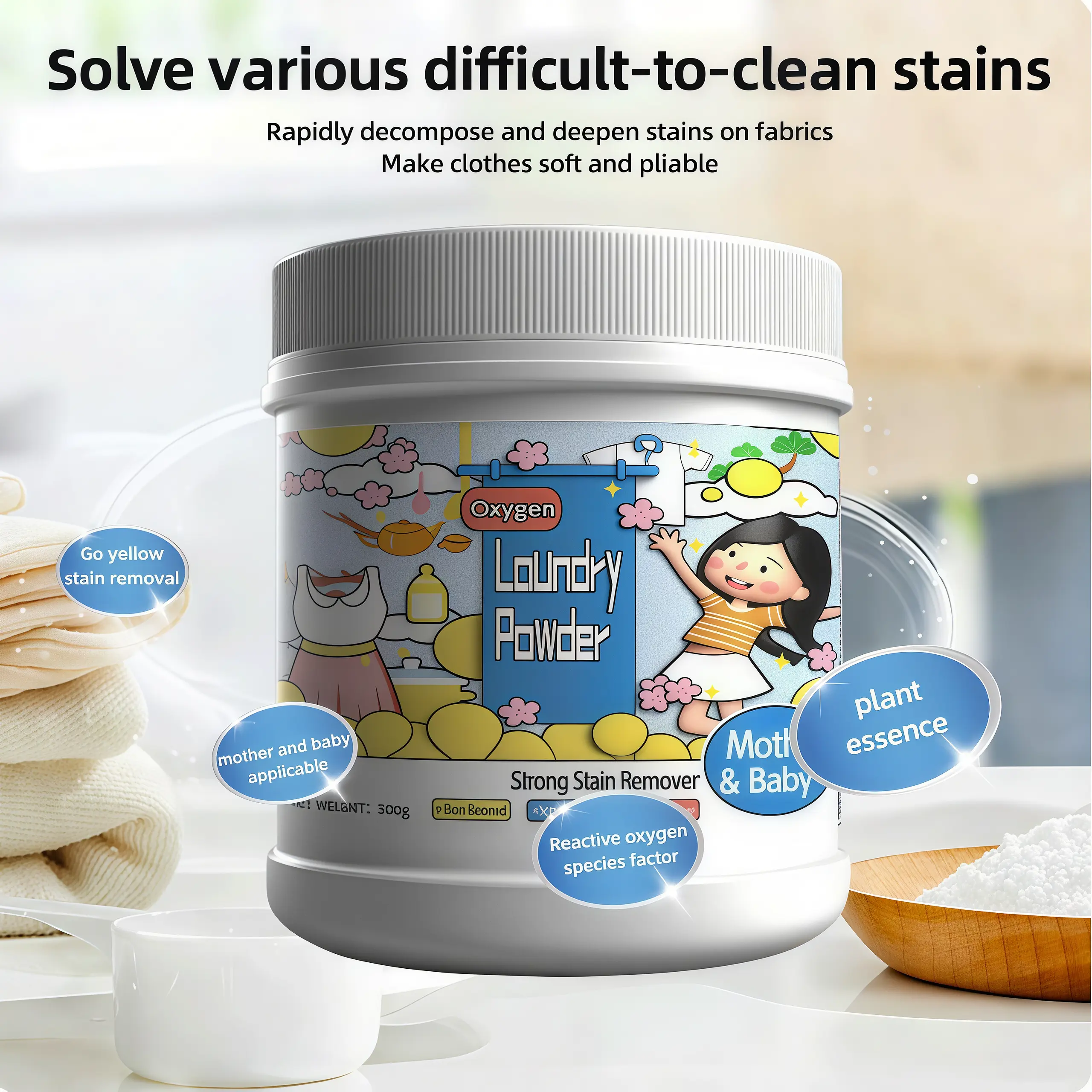500g Hyper Concentrated Stain Remover Powder Detergent - Concentrated Powder All-Purpose Cleaners, Color Safe All-Purpose Cleaners, Convenient Size, Chlorine-Free, Gentle on Daily Fabrics, Floral-Scented, Fast Eliminator for Milk, Sweat, Oil Stains