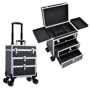 Rolling Makeup Trolley Case with 360° Wheels & Sliding Storage Drawers Professional Cosmetic Suitcase Travel Nail Organizer Salon Barber Case
