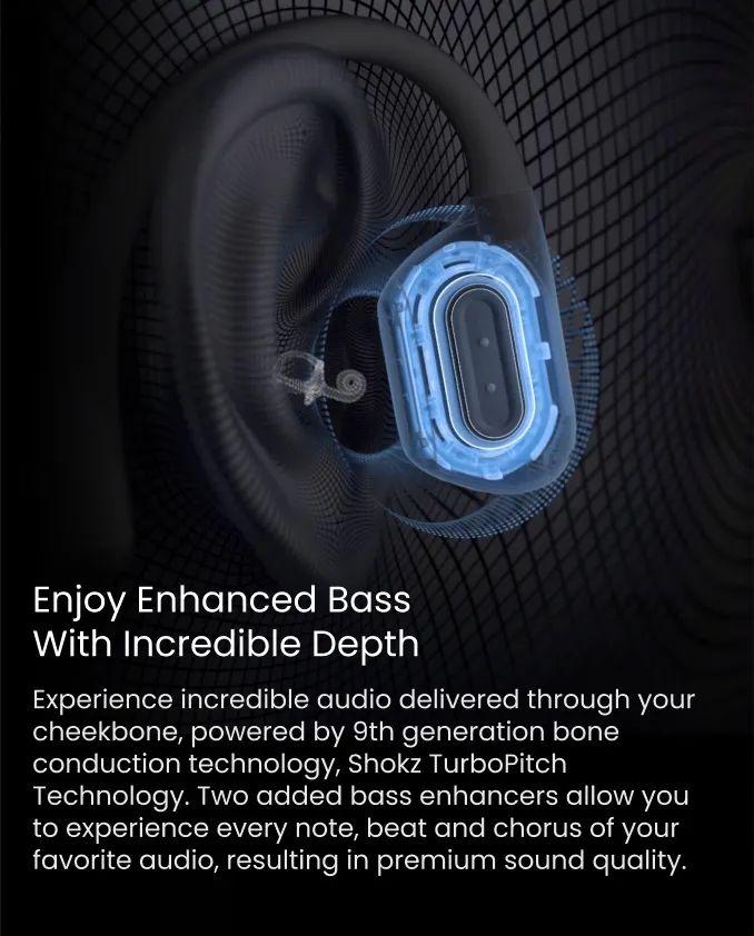 SHOKZ OpenRun Pro - Open-Ear Bluetooth Bone Conduction Sport Headphones, Sweat Resistant Wireless Earphones for Workouts and Running with Premium Deep Base - Built-in Mic