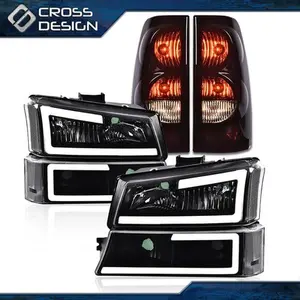 CROSSDESIGN Fit For 03-07 Silverado LED DRL Headlights Bumper Lamps+Tail Light