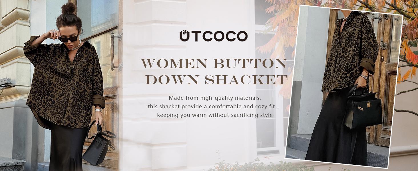 utcoco Womens Fashion Leopard Print Casual Jackets Button Down Shacket Outerwear Fall Outfits for Women 2026