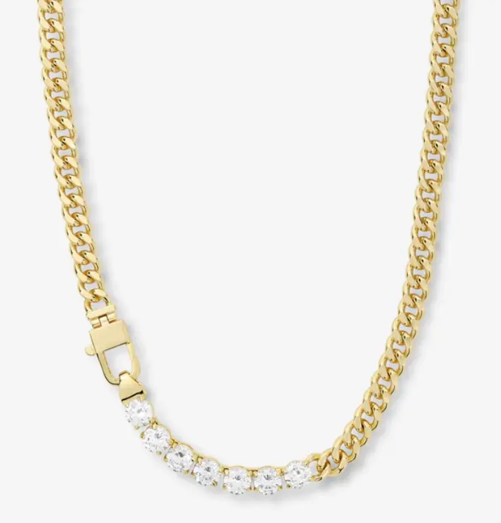 Infinity Diamond Row Necklace – 16" Gold Chain with Sparkling Diamonds