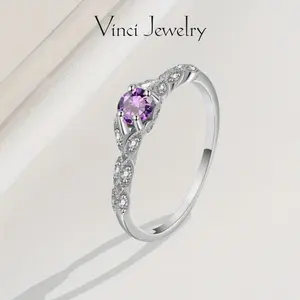925 Sterling Silver 1.53 Cttw Purple Amethyst White Synthetic Sapphire and Synthetic Moissanite Engagement Ring For Women Jewelry Ring