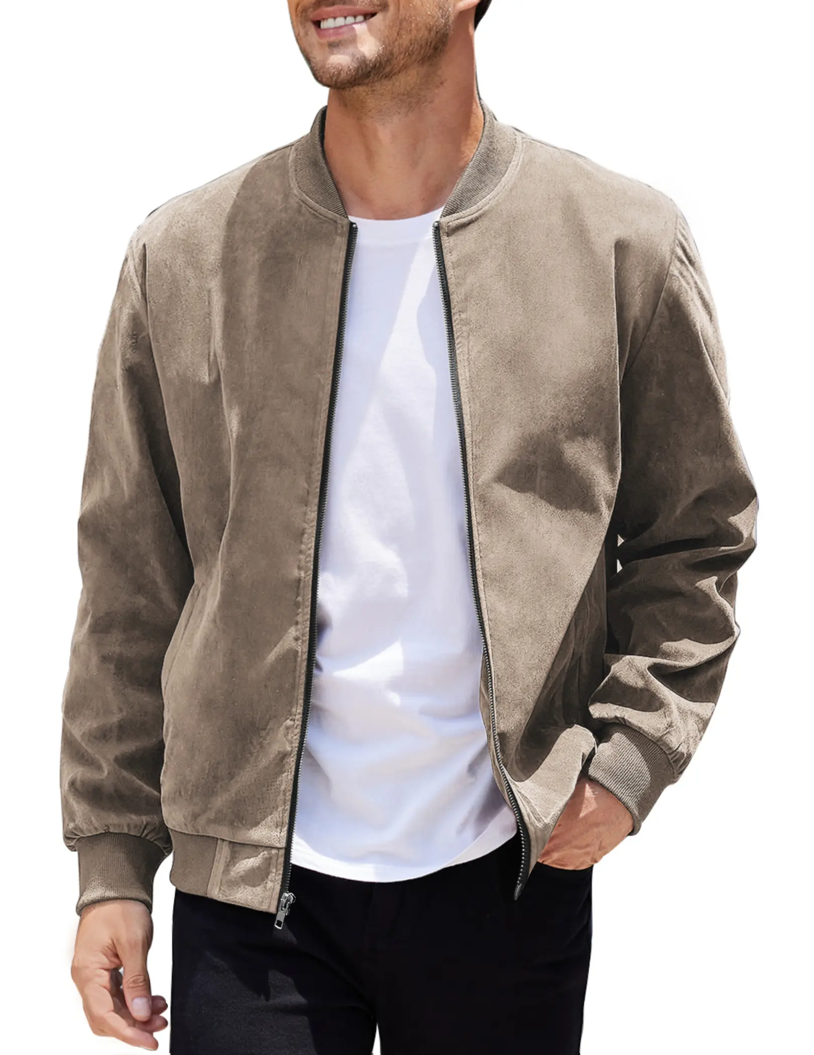 COOFANDY B Fall Outfits Men's Casual Varsity Jacket Vintage Lightweight Thin Suede Bomber Jackets Classic Fabric Menswear Soft Chino Coats Chino Coats Chino Coats  Fashion Stylish