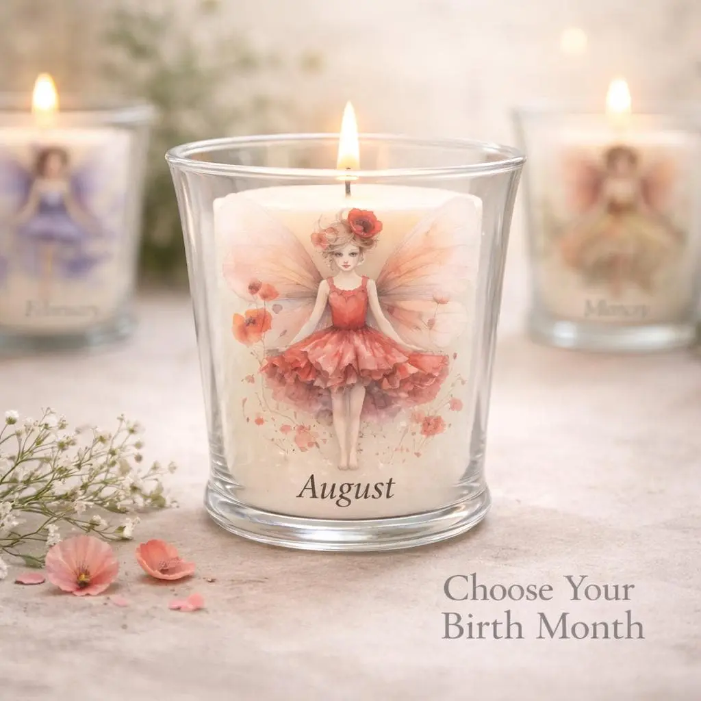 Birth Month Fairy Candle – Vanilla Pillar Candle in Glass
