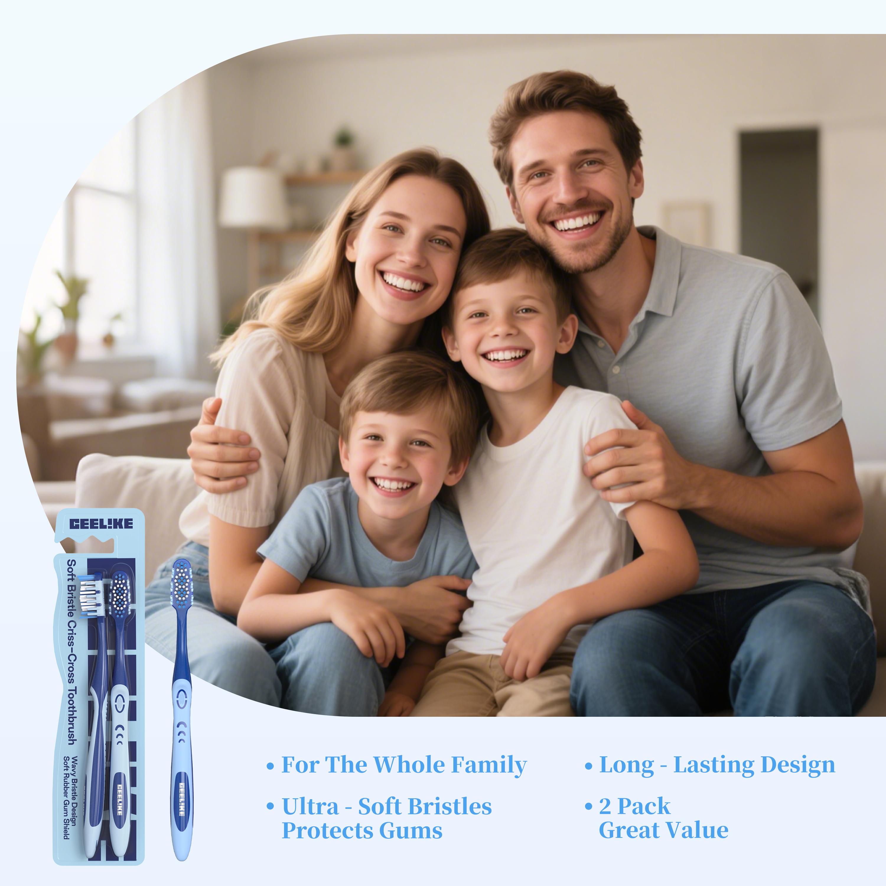 Ceelike Soft Bristle Criss-Cross Toothbrush | Twin Pack, Wave-Shaped Bristles & Ergonomic Handle | Soft Protection