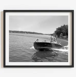 1950s Motorboat Photo Print: Vintage Lake House Wall Art