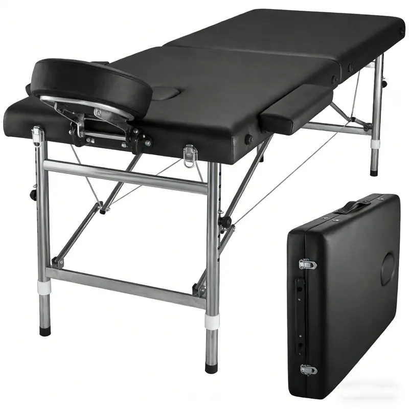 24" Foldable Aluminium Massage Table - Portable Barber Salon Equipment with Tool-Free Folding, Headrest Adjust, Adjustable Height Settings, 551 lbs Capacity for Beauty Use