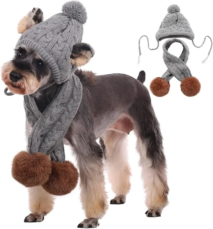 Kuoser Dog Winter Hat & Scarf Set, Knitted Hat Pet Christmas Winter Warm Caps Cute Accessories Neck Ear Warmer Hood Warm Scarf Party Decoration for Cat and Dog