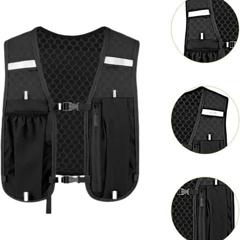 1PC Unisex Breathable Outdoor Running Hydration Vest for Runners - Lightweight 3D Mesh Jogging Equipment, Reflective Strip, Whistle Safety, Stretch 6-in Phone Pocket, Water Bladder Storage, Adjustable Accessories for Trail Running & Hiking/Cycling