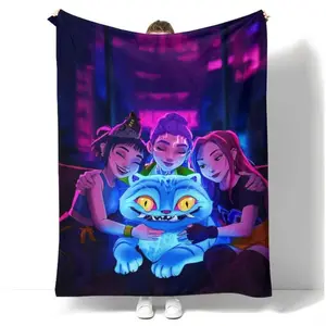 K Pop Demon Hunter HUNTR X Saja Boy Theme Blanket Soft Flannel Comfort All Season Travel Camping Throw for Daily Use Cozy Evening Wrap Adults Kids Christmas Xmas Holiday Birthday Gifts