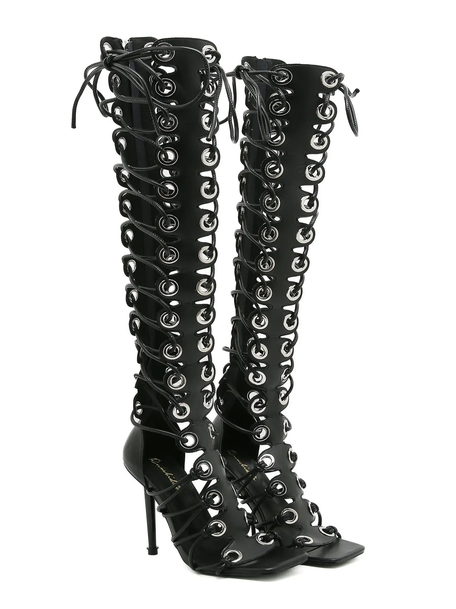 Women's Fashion Gladiator Sandals - Stiletto Heels for Women, Faux Leather, Lace-Up Cross-Tied Mesh Over-Knee Party Wear Shoes, Summer Vibes