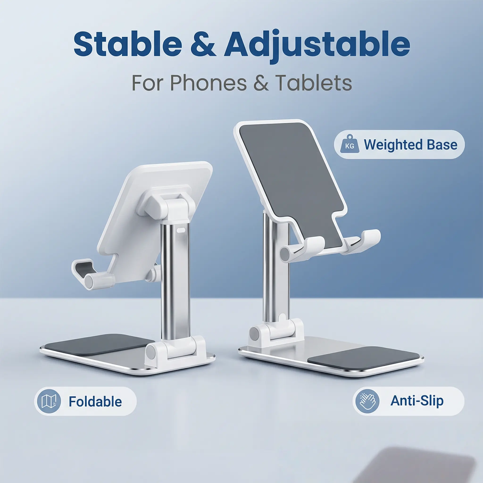 Multifunctional Stable Adjustable Phone & Tablet Mount, Foldable Compact Desk Accessory with Antislip Grip for Office Desktop & Bedside Use, Easy-to-Store Mobile Accessories Stand