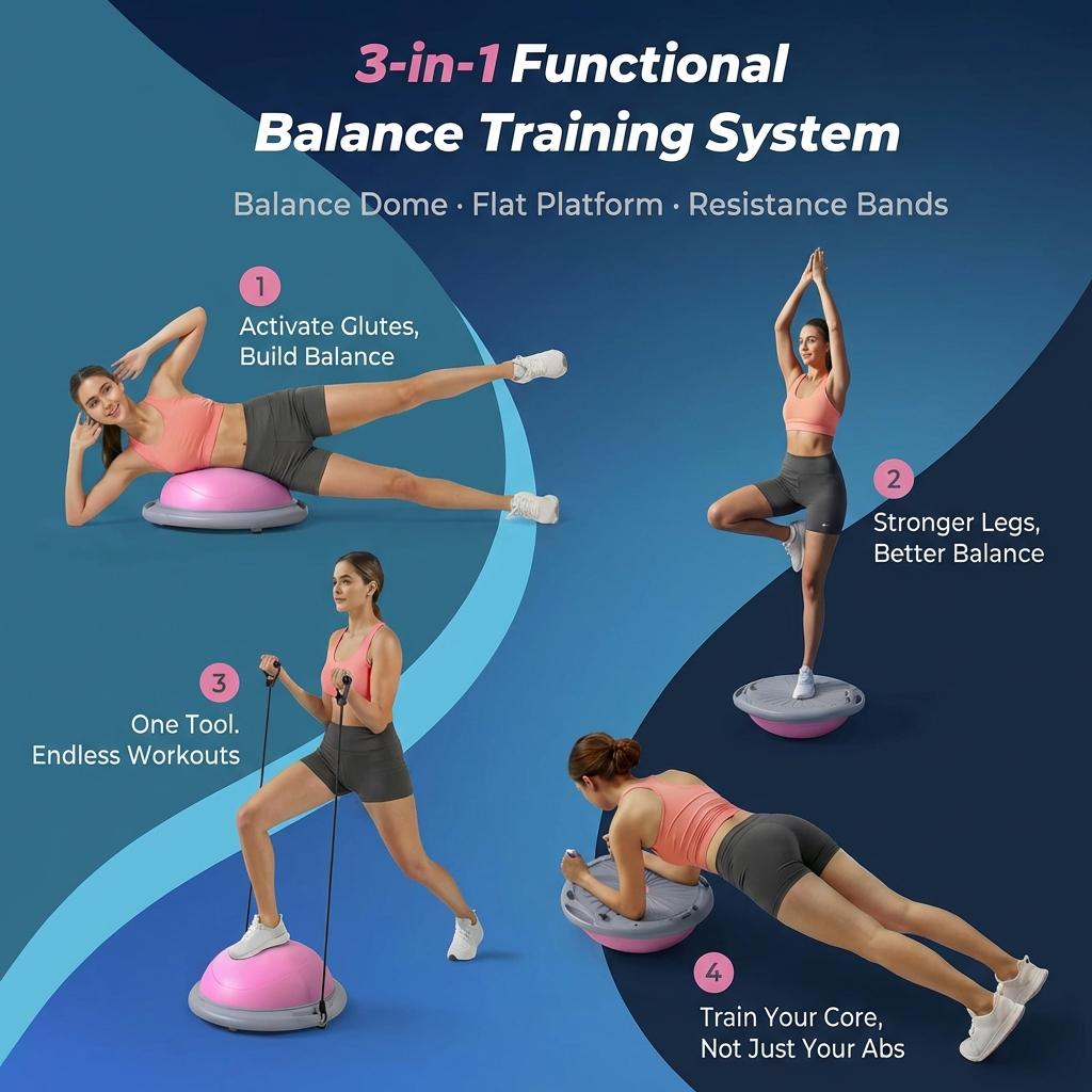 YAGUD Balance Ball Exercise Trainer, Home Gym Equipment w/ Guided Workouts & Pump, 26", Inflatable Fitness Platform for Strength Training, Standing, Balancing, and Core Workout