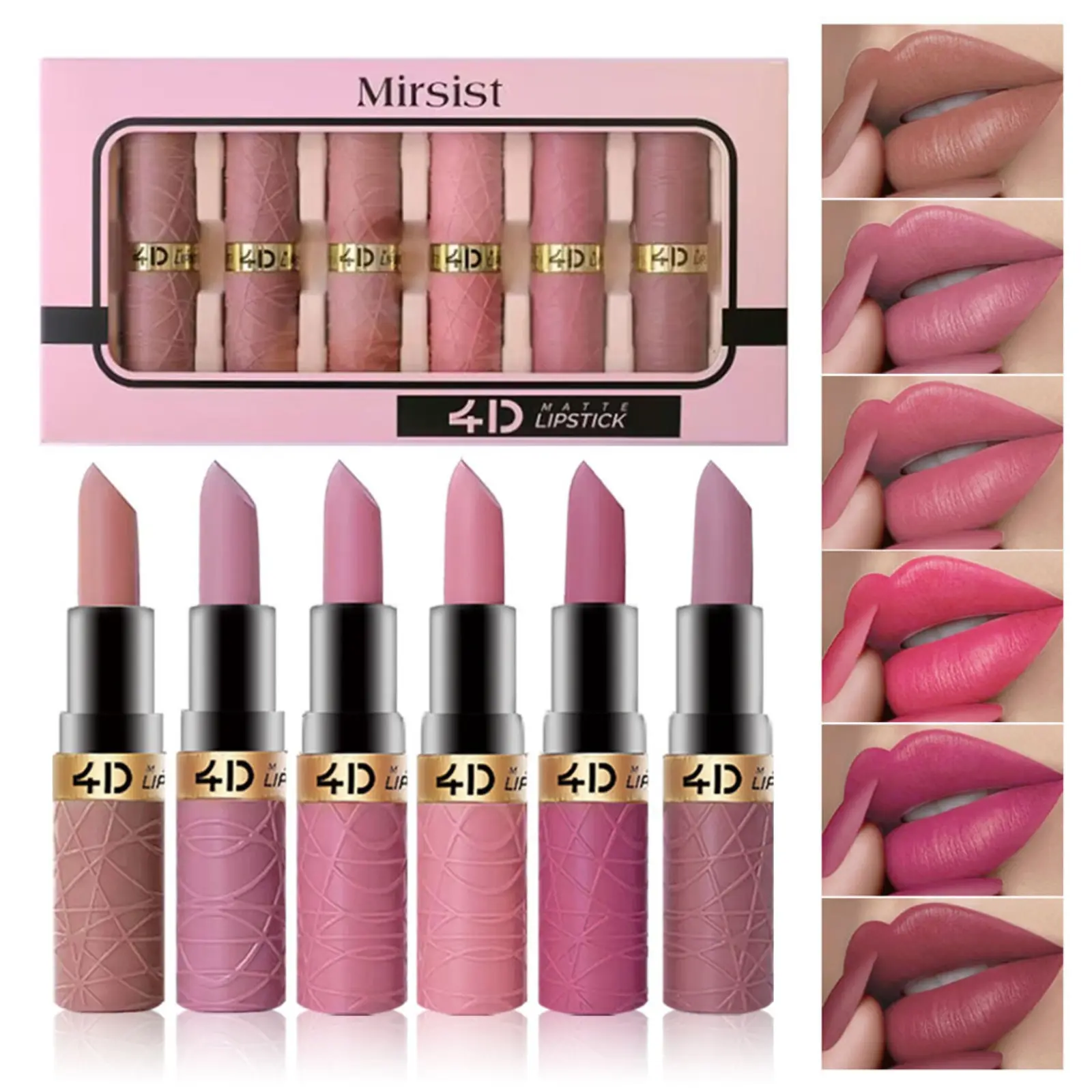 6 Pcs Vibrant Matte Lipstick Makeup Set Smooth Easy To Apply Long Lasting Coloring Moisturizer Full Color Lip Glossy Silky Cream Waterproof Cosmetic