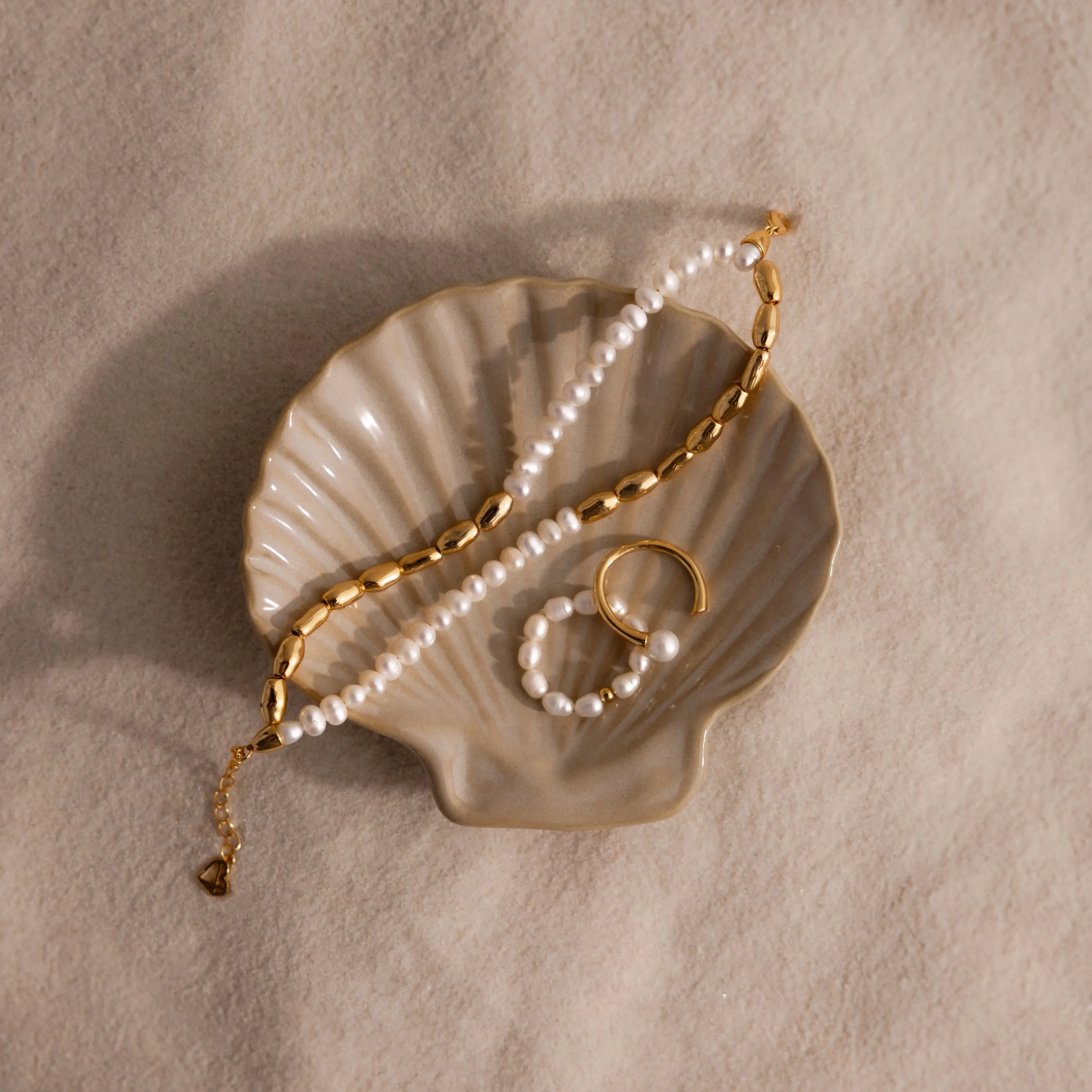 Venus Shell Jewelry Dish by Caitlyn Minimalist - Ceramic Seashell Trinket Dish for Rings, Necklaces, Bracelets - Coastal Ring Holder Tray - Minimalist Jewelry Display - Gift for Mom