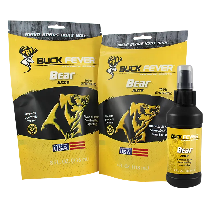 Buck Fever Bear Juice Synthetic Outdoor Hunting Attractant - 8 oz Bottle, Sweet Scent, Calming Effect, Long-Lasting Fine Mist, Non-Spoiling, Field-Proven Success, 10+ Year Track Record, Freshness Guaranteed, Outdoor Sports Equipment