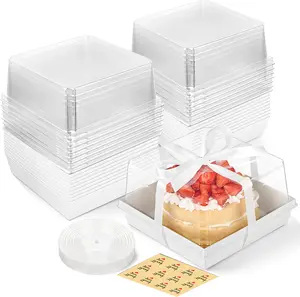 7 x 7 x 4 Inches Paper Cake Boxes with Clear Lids, 20 Pack Disposable Charcuterie Boxes Square Food Containers for 4-6 Inch Cake, Dessert, Pie, Cupcake, Bakery (White)
