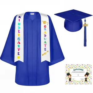 Kindergarten Graduation Outfit Class of 2026 Satin Graduation Cap & Gown Gown Set with Cap Tassels Stole Year Charm Greeting Cards Ceremony Photo Attire for Kindergarten Grad Party Photoshoot Teachers Parent Grad Gifts for Daughter Son Boys Girls Students