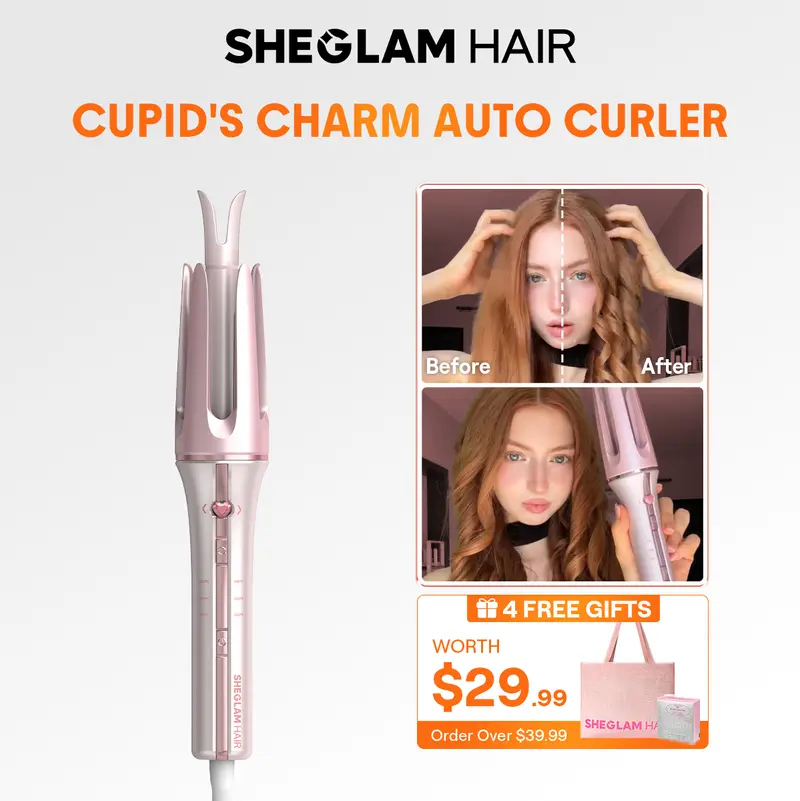 SHEGLAM Hair Automatic Curling Iron 1/1.25 Inch with 3 Temperatures, 2-Way Rotation, Anti-Scald, Anti-Tangle, Automatic Shut-Off, Swivel Cord Barrel - Pink