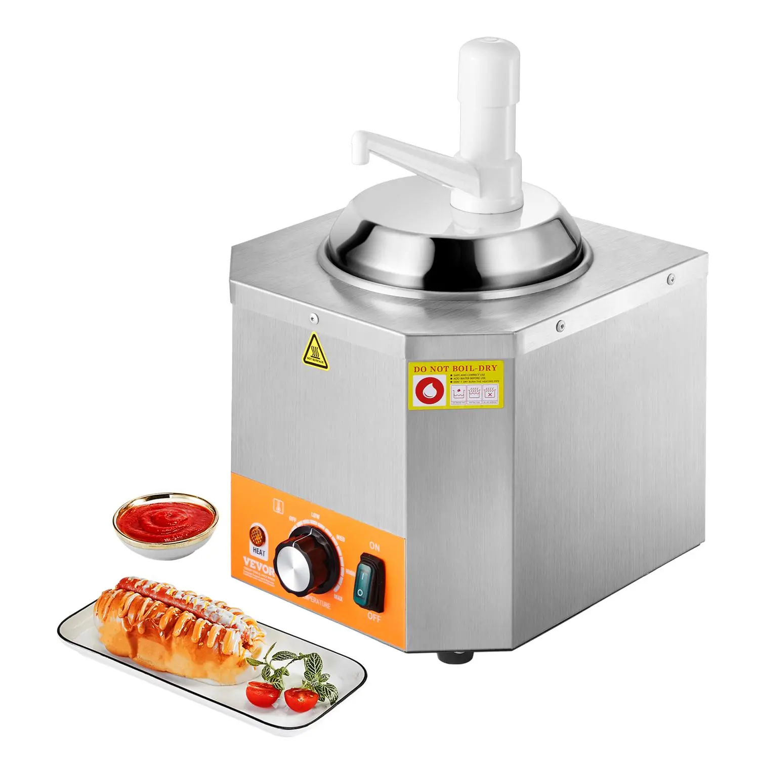 【summerfinds】VEVOR Electric Cheese Dispenser with Pump, 2.4L Commercial Hot Fudge Warmer, Plastic Pump Dispenser, 86-230℉ Temp Adjustable Nacho Cheese Sauce Warmer, for Hot Fudge Cheese Caramel