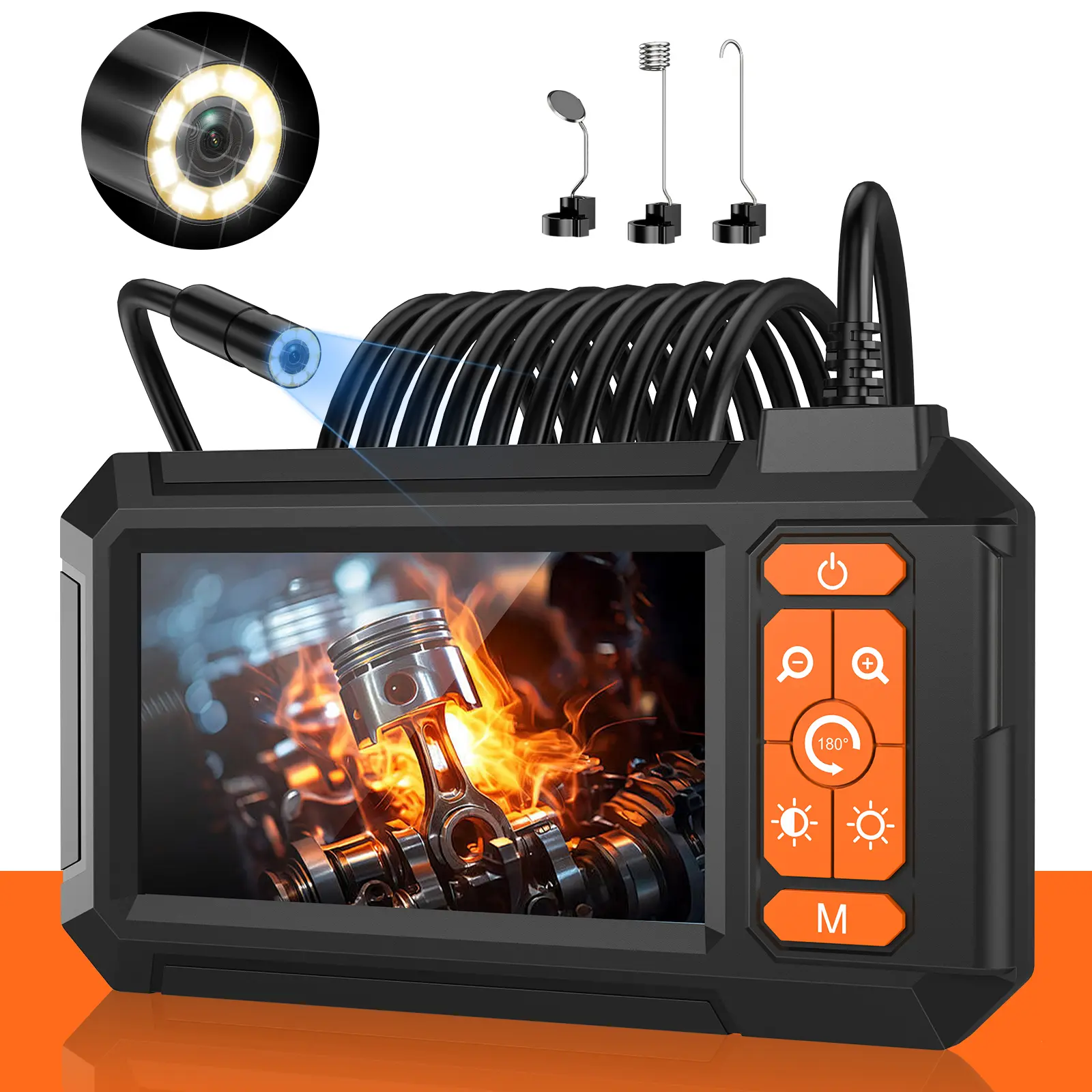 Industrial Endoscope Camera with Lighting - 4.3in HD Screen Snake Borescope, IP67 Waterproof, 8 Adjustable LED Lights, Car Repair Diagnostic Tool, Plumbing Inspections Gadget, Tools and Gadgets for Automotive Work