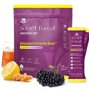 Secret Forest ImmuniGlow Antioxidant Immunity Boost Daily Drink Mix With High-Potency Black Elderberry & Vitamin C, Colostrum, Turmeric Extract & Probiotics for Cold Season Support, Workout Recovery, Late-Night Wellness & Gut Balance