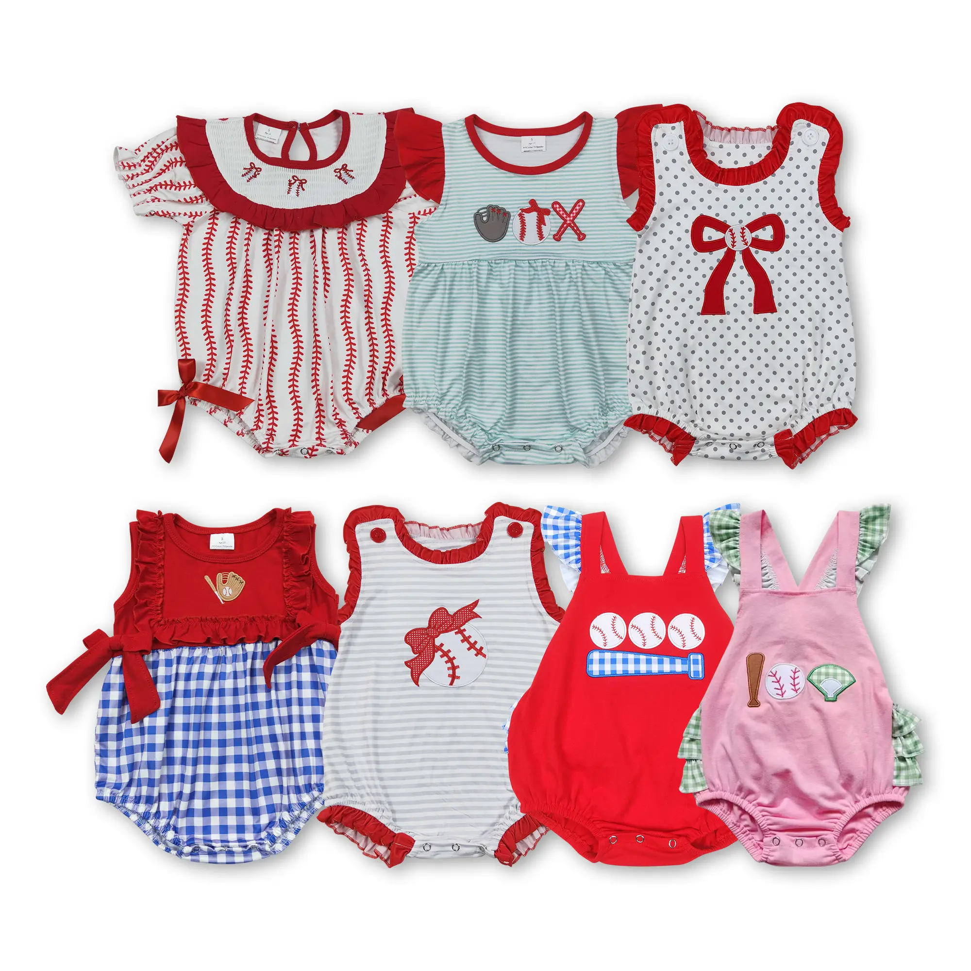 Cocokids Baby Girl Baseball Bubble Romper - Embroidered Summer Onesie Bodysuit, Sporty Bubble Style Clothing, Newborn Print or Solid Pick for Little All-Stars, Baby Girls Clothing, Newborn Girls Clothing
