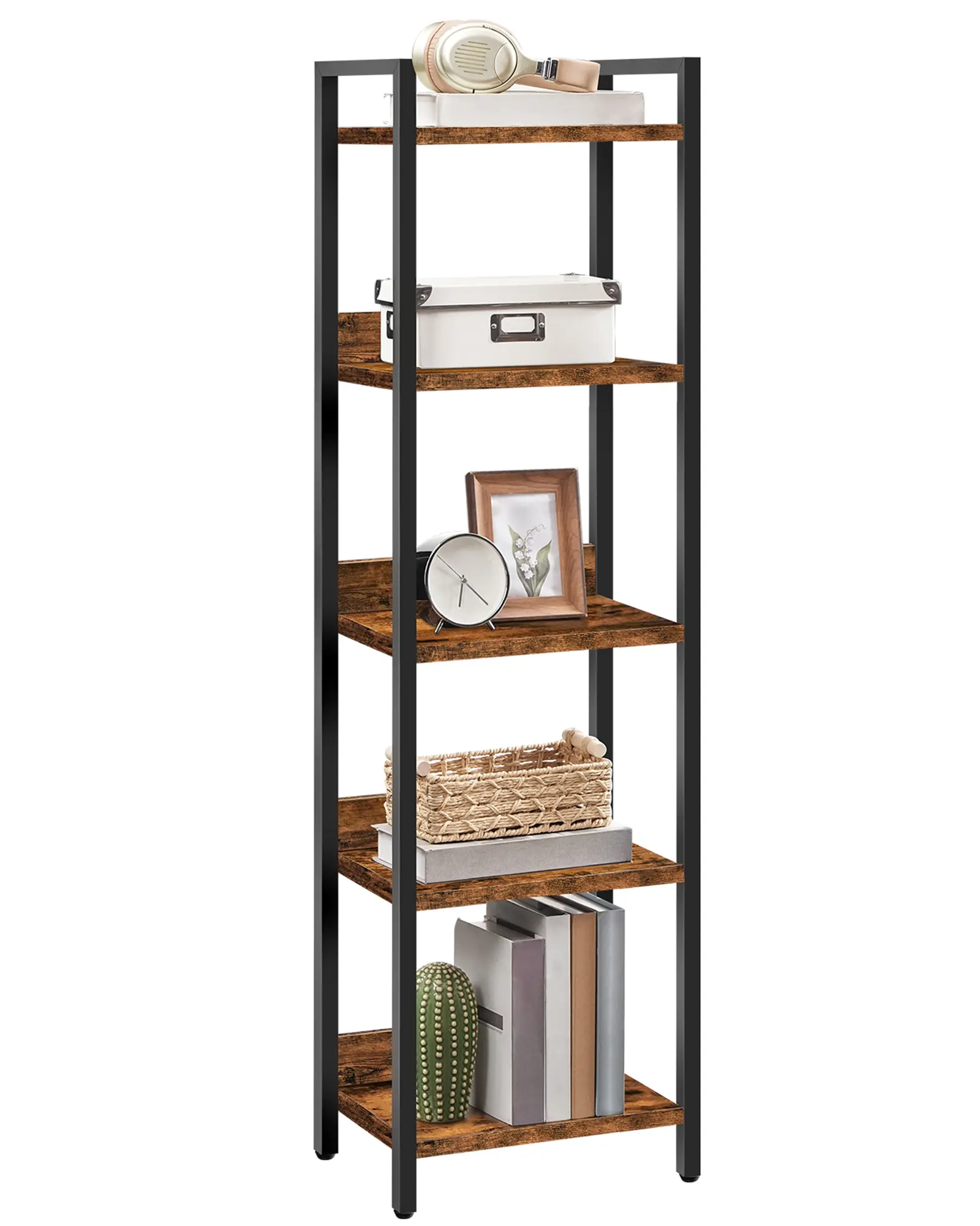 MAHANCRIS 5-Tier Rustic Brown Wooden Bookshelf - Anti-Tipping Racks for Small Spaces, Furniture with Storage Organization for Living Room, Bedroom Room Storage, Multi-Level Shelving Living Room Furniture