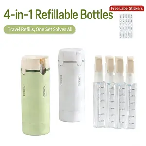 4in1 travel dispenser bottle,travel ideal,travel set,travel toiletry,Easy Carrying,leak proof refillable toiletries container,essential travelsize shampoo,conditioner and liquid tank,wash storage bottle,dispenser bottle Organiser Canister,Travel Friendly