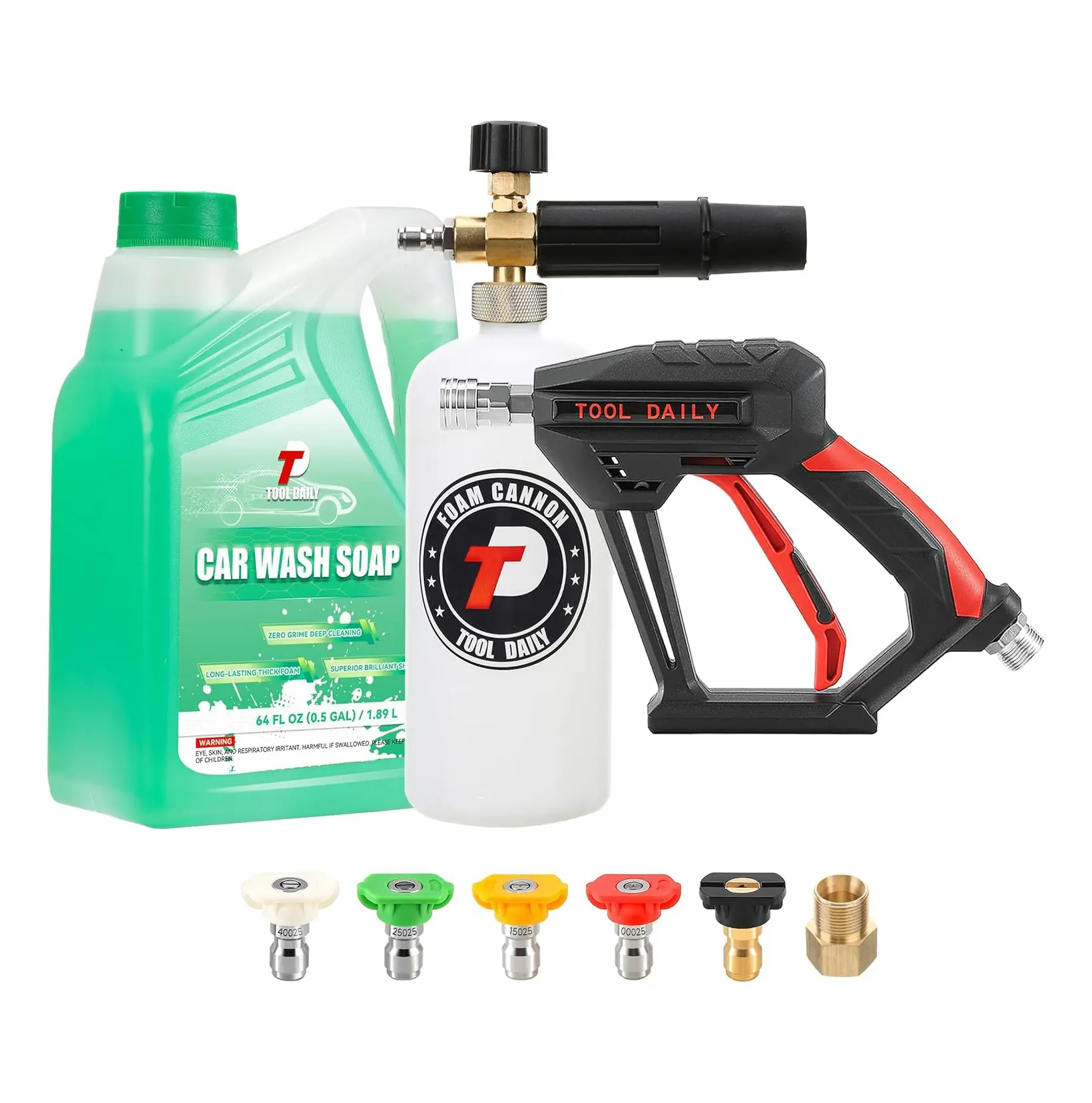 Tool Daily Thick Foam Car Wash Tool - Short Pressure Washer Gun with Soap Lance, 64 Oz Car Wash Soap, 5 Power Washer Nozzle Tips, 1/4 Inch Quick Connect Sprayer Lance, DealsForYouDays, Car Washing Tool,car accessories