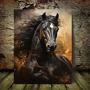 2D Flat, 2D Flat, 2D Flat 1pc with a Frame - Stunning Black Horse Canvas Artwork, Themed Wall Art, Framed Painting On, Flat 2D Design, Perfect for Halloween, Winter, And Summer, Luxurious Indoor Decoration for Him Or Her, Suitable for Bedroom	