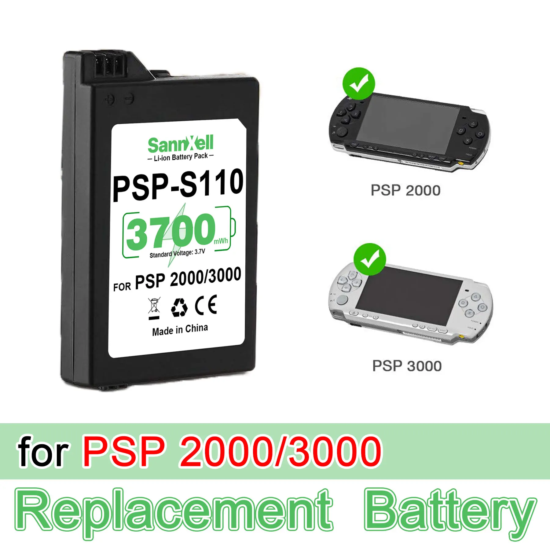 1 Pc Replacement Battery for PSP 2000/3000, 3.7V Li-ion Battery Pack, Rechargeable Battery for PSP Game Console, Portable Battery for PSP 2000, PSP 3000, PSP-S110 Battery Back