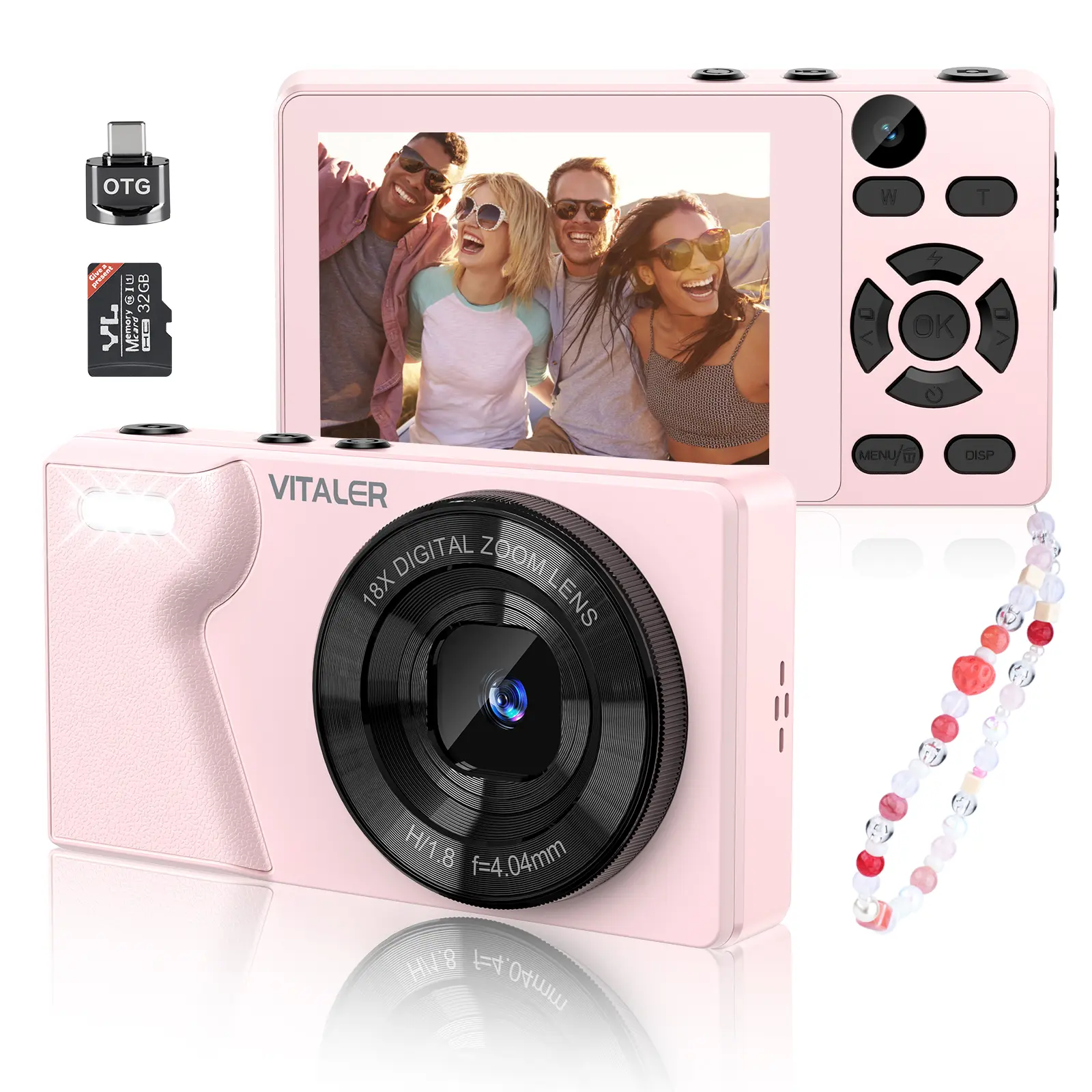 Dual-Camera Digital Camera with Front & Rear Lenses, Beauty Filter, Easy Auto Shooting, Portable Camera with Memory Card Included, OTG Support, Ideal Gift for Teens & Beginners