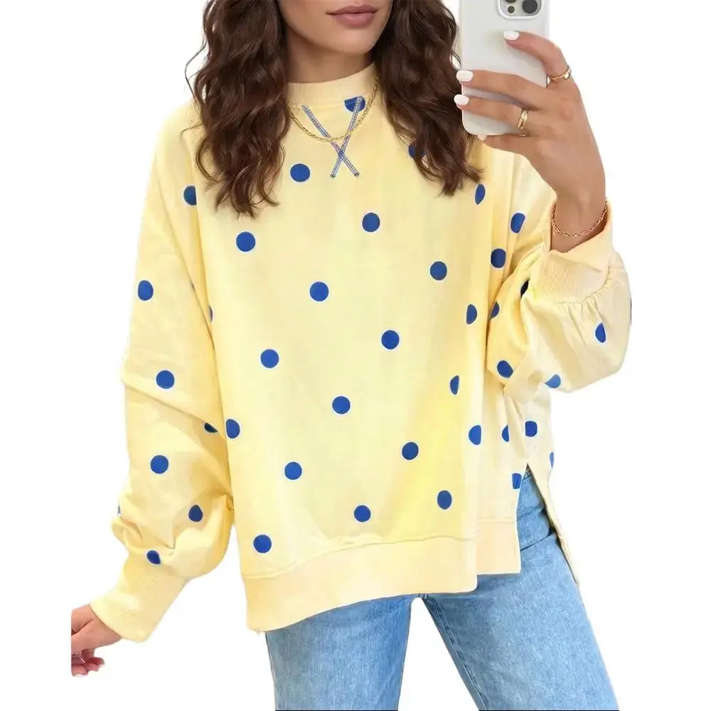 Women Polka Dot Sweatshirt Oversized Graphic Crewneck Long Sleeve Pullover Y2K Casual Hoodies