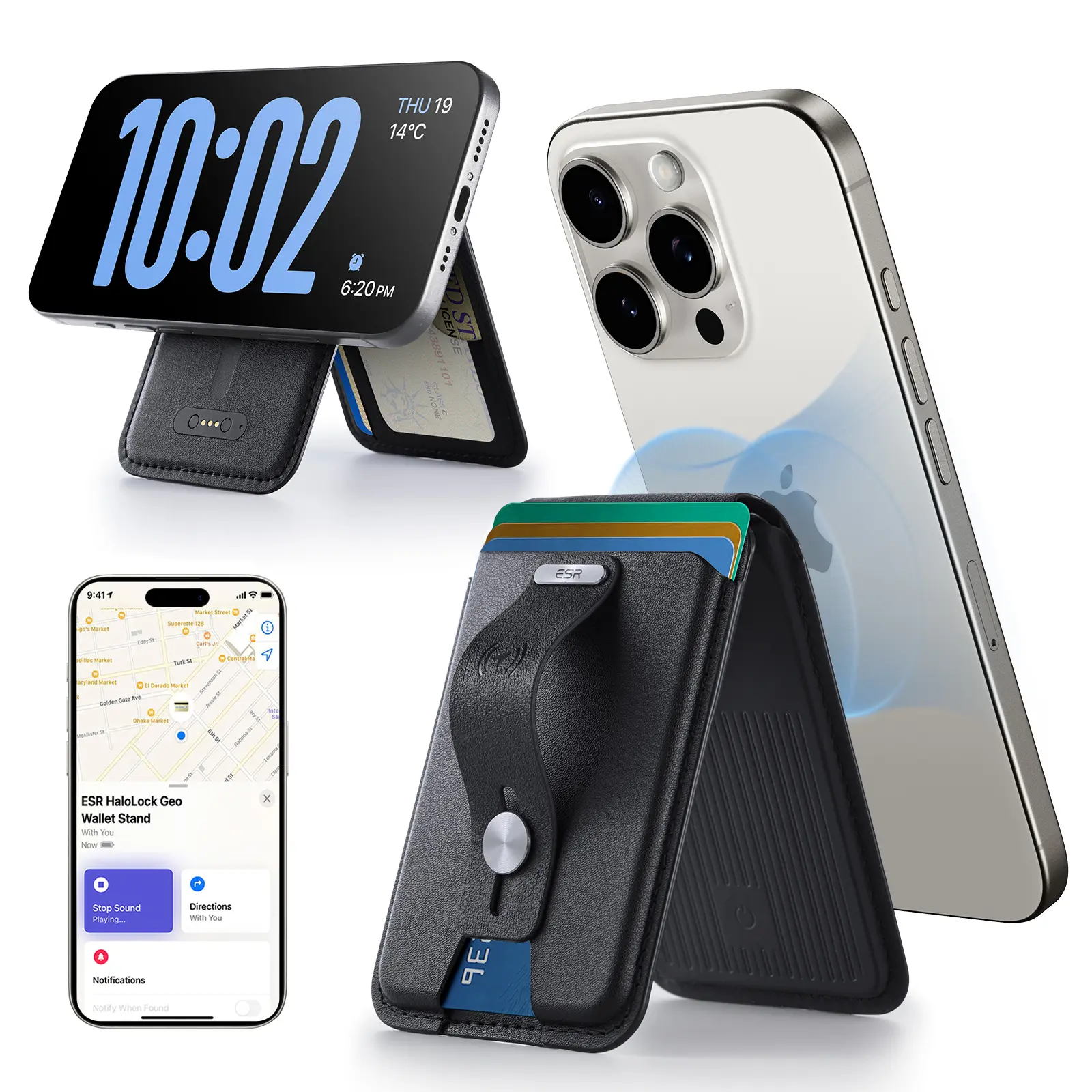ESR Geo MagSafe Wallet, Carbon Fibre Durable 5-Card Holder with Find My Functionality, RFID Blocking Magnetic Wallet for iPhone 17/16/15/14/13/12 Series, Phone Stand, Wallets