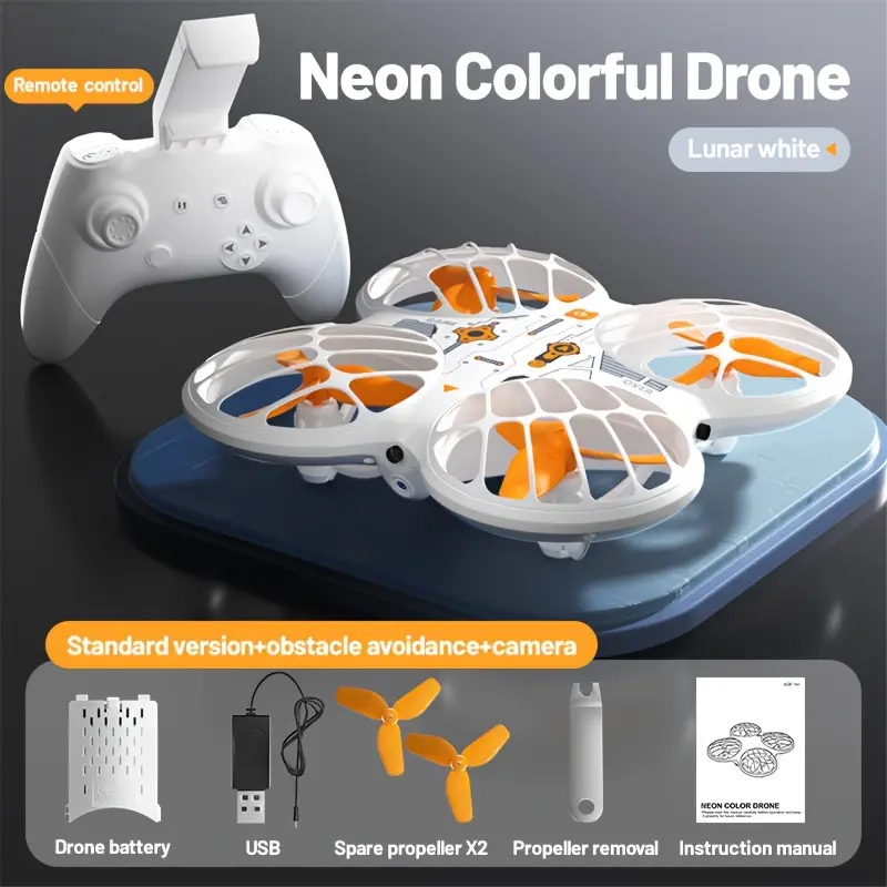 Neon Mini FPV RC Quadcopter Drone - 2.4GHz Tech, 360° Flips, Obstacle Avoidance, Altitude Hold, HD Camera, Gesture Photography, HD Video, Accessories, Blades, Wi-Fi, Full Coverage Net, Battery - Novice-Friendly Electric Toy for Kids (Birthday Gift Option)